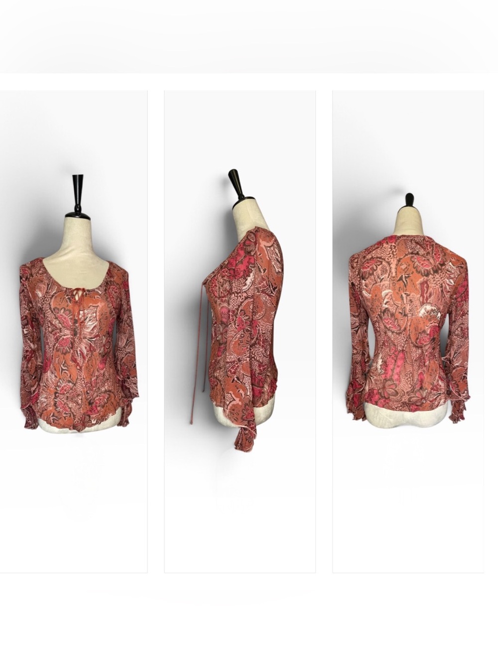 Angie y2k Boho Paisley bell long-Sleeve Top